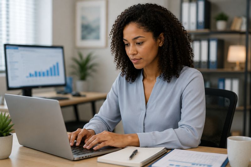 A CDI specialist reviewing clinical documentation on a laptop